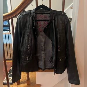Danier Black Leather Jacket with Zipper Details